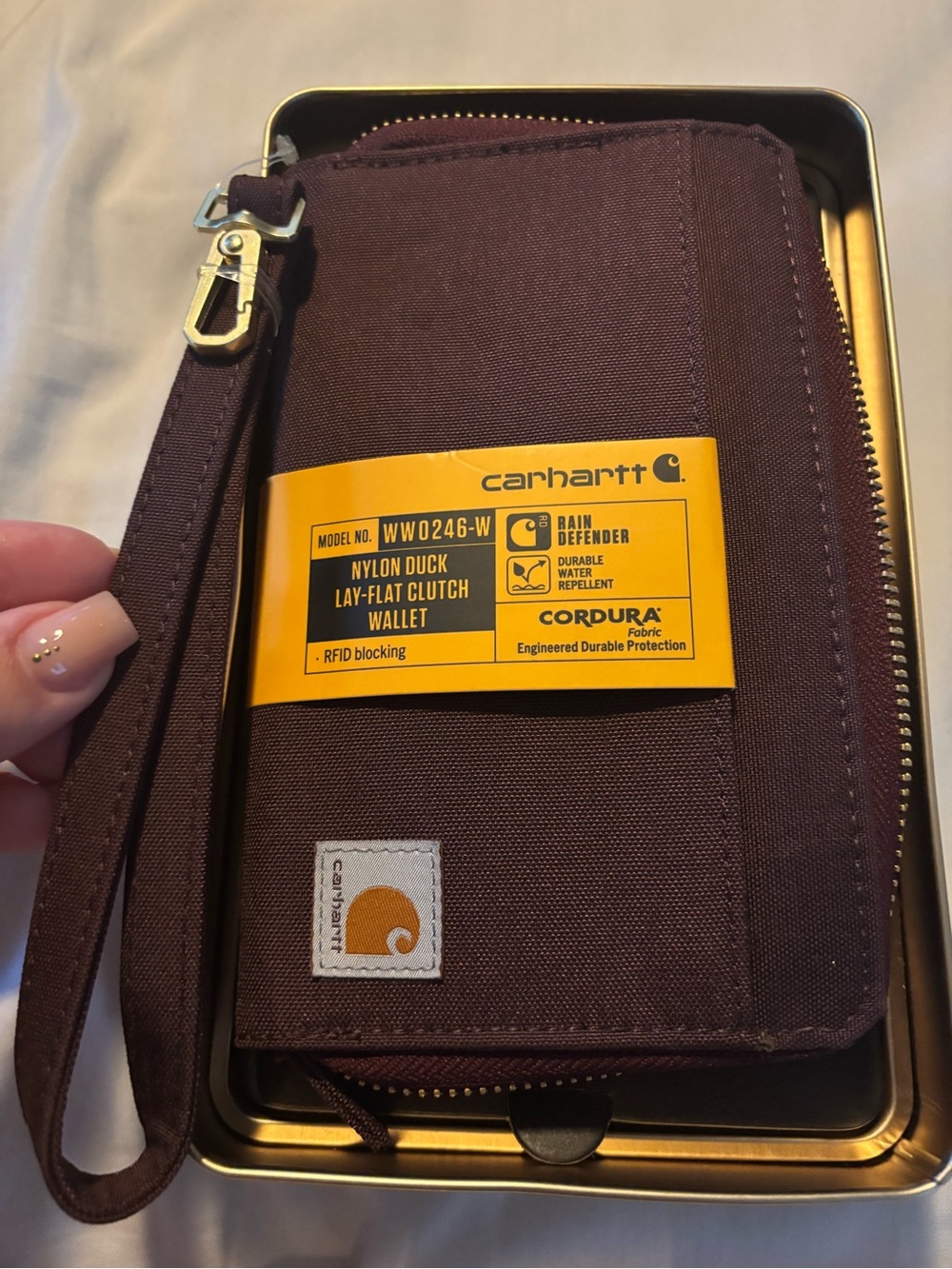 Carhartt women’s  Nylon Duck Lay-Flat Clutch Wallet in Dark Brown
